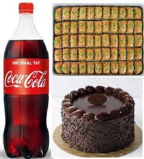 Tatlı Ziyafeti 2-3 Kişilik Pasta Fıstıklı Baklava ve Cola Menüsü